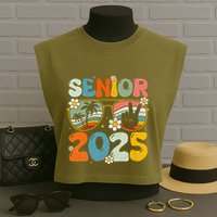 Retro Senior 2025 Back To School Class Of 2025 Graduation Garment-Dyed Women's Muscle Tee