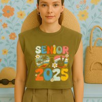 Retro Senior 2025 Back To School Class Of 2025 Graduation Garment-Dyed Women's Muscle Tee