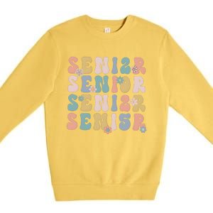 Retro Senior 2025 Groovy Floral Class Of 2025 Premium Crewneck Sweatshirt