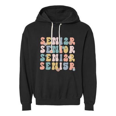 Retro Senior 2025 Groovy Floral Class Of 2025 Garment-Dyed Fleece Hoodie