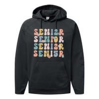 Retro Senior 2025 Groovy Floral Class Of 2025 Performance Fleece Hoodie