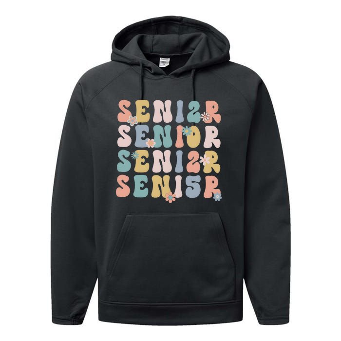 Retro Senior 2025 Groovy Floral Class Of 2025 Performance Fleece Hoodie