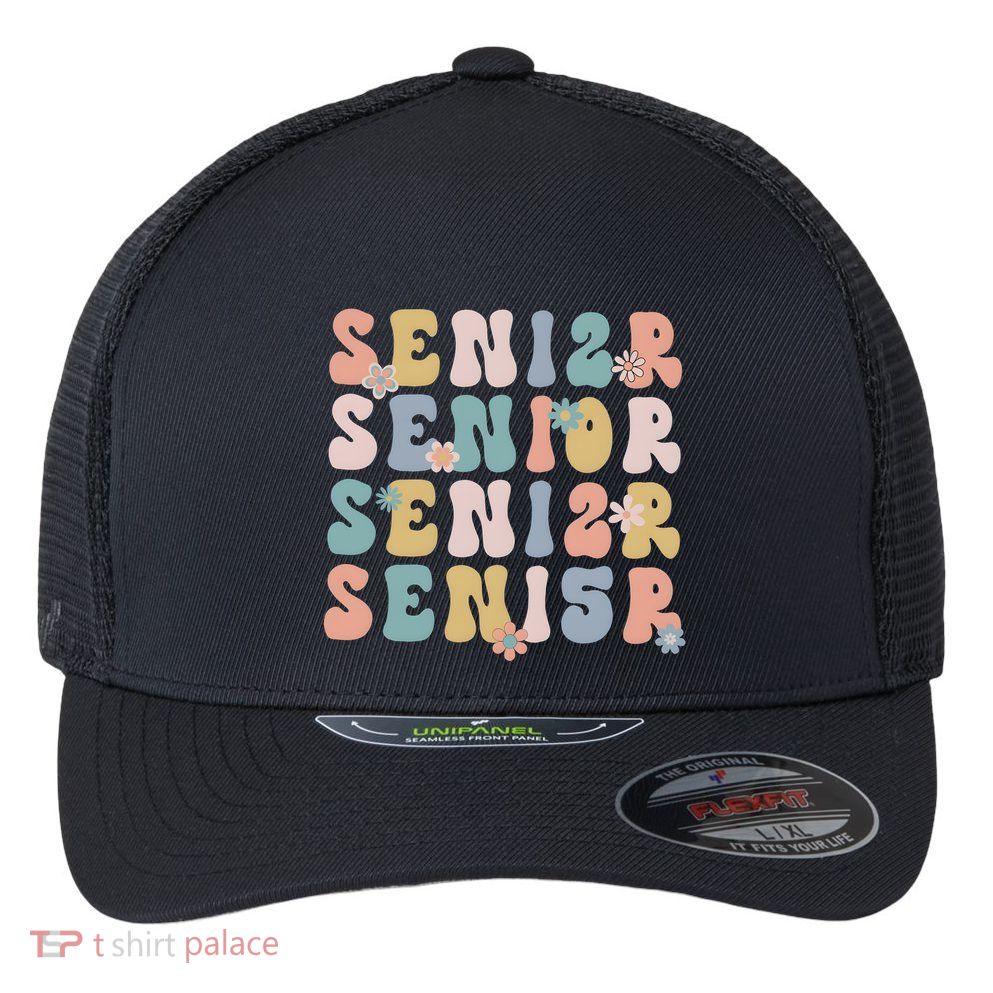 Retro Senior 2025 Groovy Floral Class Of 2025 Flexfit Unipanel Trucker Cap