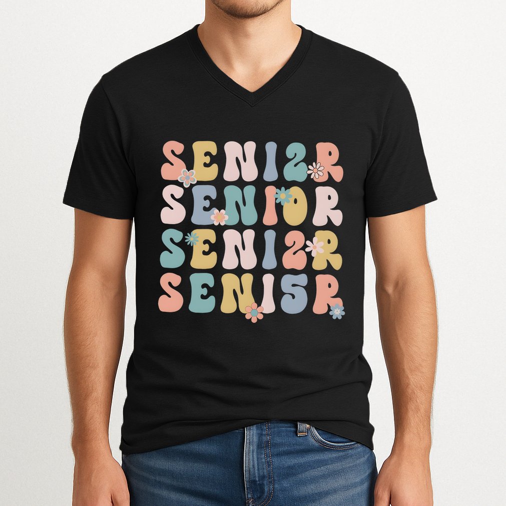 Retro Senior 2025 Groovy Floral Class Of 2025 V-Neck T-Shirt