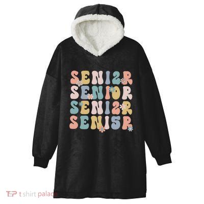 Retro Senior 2025 Groovy Floral Class Of 2025 Hooded Wearable Blanket