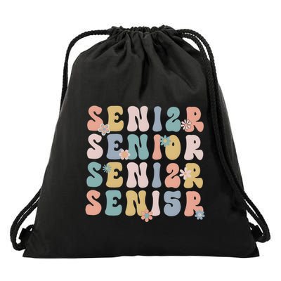 Retro Senior 2025 Groovy Floral Class Of 2025 Drawstring Bag