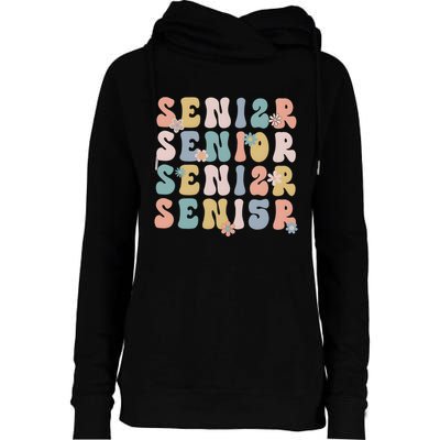 Retro Senior 2025 Groovy Floral Class Of 2025 Womens Funnel Neck Pullover Hood