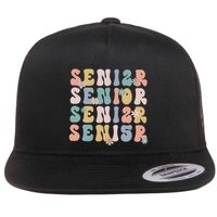 Retro Senior 2025 Groovy Floral Class Of 2025 Flat Bill Trucker Hat