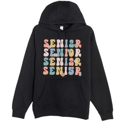 Retro Senior 2025 Groovy Floral Class Of 2025 Premium Pullover Hoodie