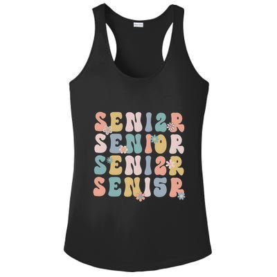 Retro Senior 2025 Groovy Floral Class Of 2025 Ladies PosiCharge Competitor Racerback Tank