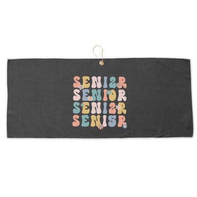 Retro Senior 2025 Groovy Floral Class Of 2025 Large Microfiber Waffle Golf Towel