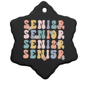 Retro Senior 2025 Groovy Floral Class Of 2025 Ceramic Star Ornament