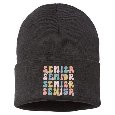 Retro Senior 2025 Groovy Floral Class Of 2025 Sustainable Knit Beanie