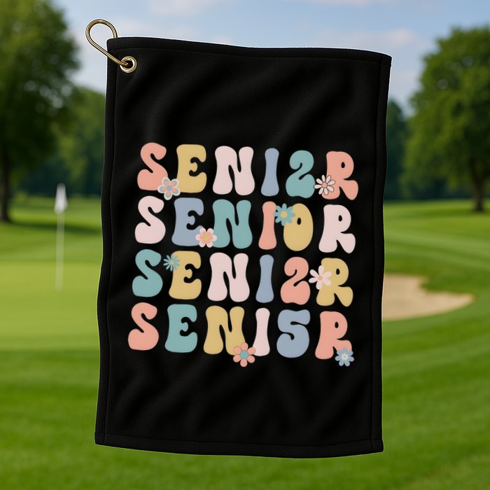 Retro Senior 2025 Groovy Floral Class Of 2025 Golf Towel