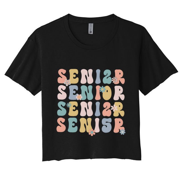 Retro Senior 2025 Groovy Floral Class Of 2025 Crop Top