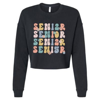 Retro Senior 2025 Groovy Floral Class Of 2025 Cropped Pullover Crew