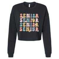 Retro Senior 2025 Groovy Floral Class Of 2025 Cropped Pullover Crew