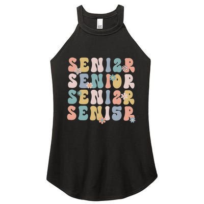 Retro Senior 2025 Groovy Floral Class Of 2025 Women's Perfect Tri Rocker Tank