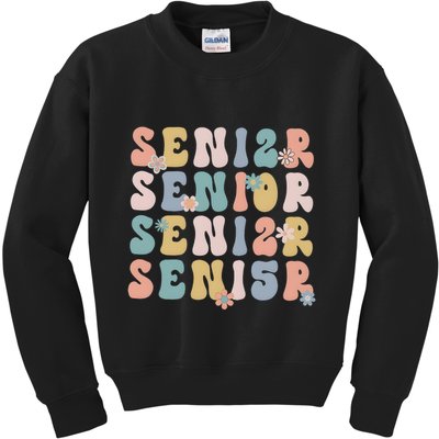 Retro Senior 2025 Groovy Floral Class Of 2025 Kids Sweatshirt