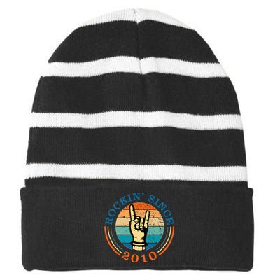 Rockin Since 2010 For Classic Rock Music Striped Beanie with Solid Band