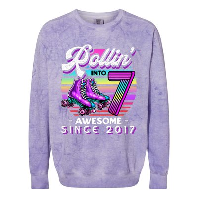 Roller Skating 7th Birthday Rollin Into 7 Awesome 2017 Colorblast Crewneck Sweatshirt