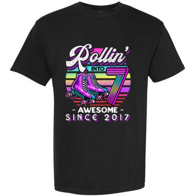 Roller Skating 7th Birthday Rollin Into 7 Awesome 2017 Garment-Dyed Heavyweight T-Shirt