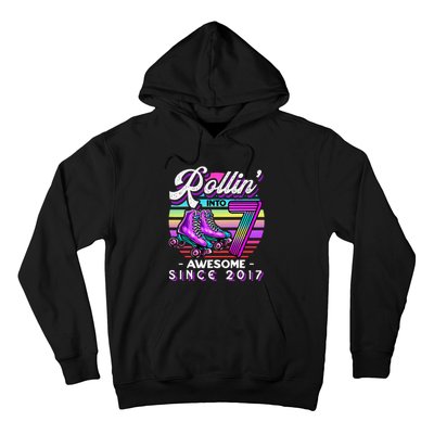 Roller Skating 7th Birthday Rollin Into 7 Awesome 2017 Hoodie