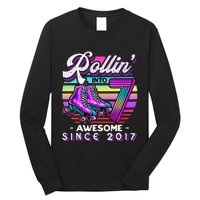 Roller Skating 7th Birthday Rollin Into 7 Awesome 2017 Long Sleeve Shirt