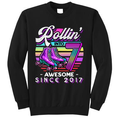 Roller Skating 7th Birthday Rollin Into 7 Awesome 2017 Sweatshirt