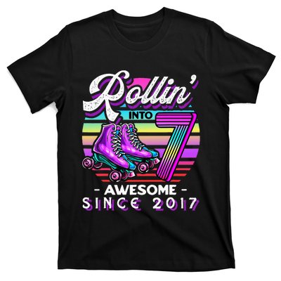 Roller Skating 7th Birthday Rollin Into 7 Awesome 2017 T-Shirt