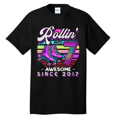 Roller Skating 7th Birthday Rollin Into 7 Awesome 2017 Tall T-Shirt