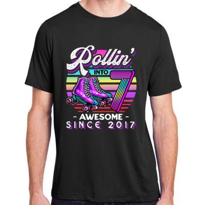 Roller Skating 7th Birthday Rollin Into 7 Awesome 2017 Adult ChromaSoft Performance T-Shirt