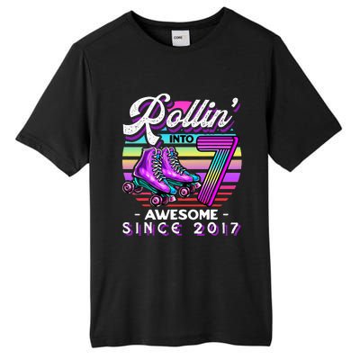 Roller Skating 7th Birthday Rollin Into 7 Awesome 2017 Tall Fusion ChromaSoft Performance T-Shirt