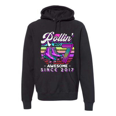 Roller Skating 7th Birthday Rollin Into 7 Awesome 2017 Premium Hoodie