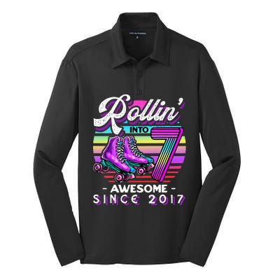 Roller Skating 7th Birthday Rollin Into 7 Awesome 2017 Silk Touch Performance Long Sleeve Polo