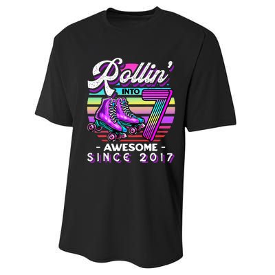 Roller Skating 7th Birthday Rollin Into 7 Awesome 2017 Performance Sprint T-Shirt