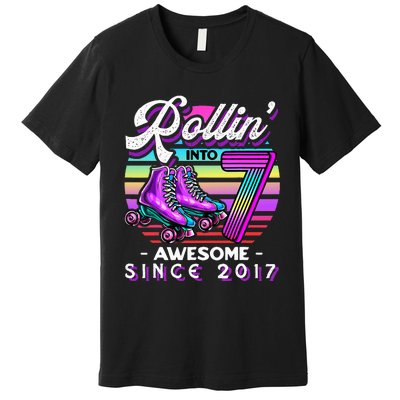 Roller Skating 7th Birthday Rollin Into 7 Awesome 2017 Premium T-Shirt