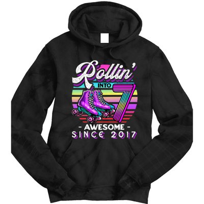 Roller Skating 7th Birthday Rollin Into 7 Awesome 2017 Tie Dye Hoodie