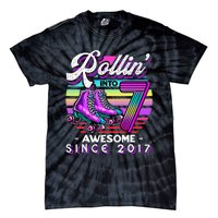 Roller Skating 7th Birthday Rollin Into 7 Awesome 2017 Tie-Dye T-Shirt