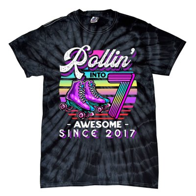 Roller Skating 7th Birthday Rollin Into 7 Awesome 2017 Tie-Dye T-Shirt