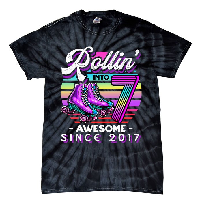 Roller Skating 7th Birthday Rollin Into 7 Awesome 2017 Tie-Dye T-Shirt