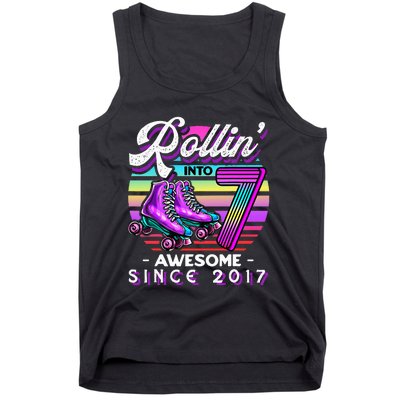 Roller Skating 7th Birthday Rollin Into 7 Awesome 2017 Tank Top