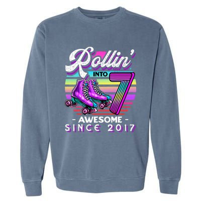 Roller Skating 7th Birthday Rollin Into 7 Awesome 2017 Garment-Dyed Sweatshirt