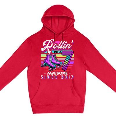 Roller Skating 7th Birthday Rollin Into 7 Awesome 2017 Premium Pullover Hoodie