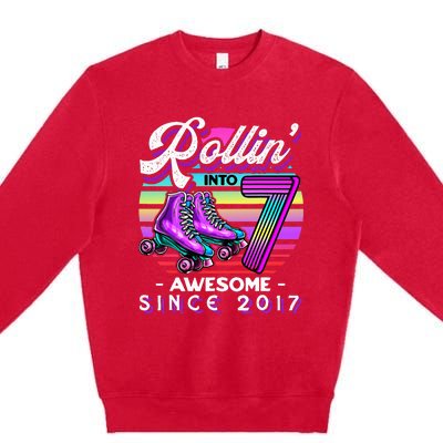 Roller Skating 7th Birthday Rollin Into 7 Awesome 2017 Premium Crewneck Sweatshirt