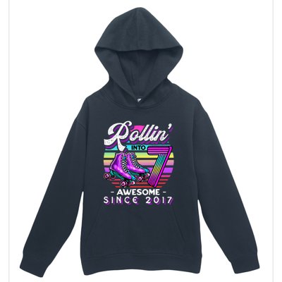 Roller Skating 7th Birthday Rollin Into 7 Awesome 2017 Urban Pullover Hoodie