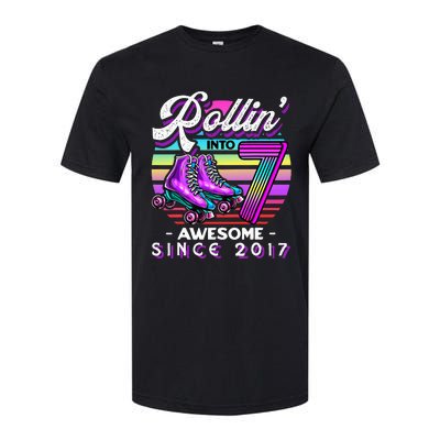 Roller Skating 7th Birthday Rollin Into 7 Awesome 2017 Softstyle CVC T-Shirt