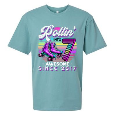 Roller Skating 7th Birthday Rollin Into 7 Awesome 2017 Sueded Cloud Jersey T-Shirt