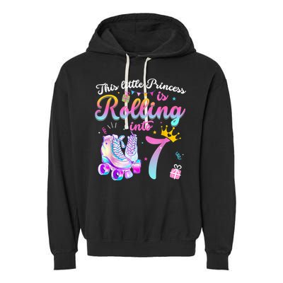 Roller Skate 7th Birthday Shirt 7 Year Old Girl Party Outfit Garment-Dyed Fleece Hoodie