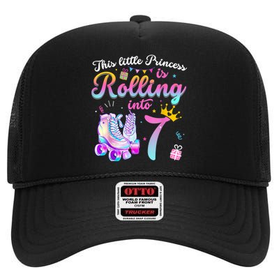 Roller Skate 7th Birthday Shirt 7 Year Old Girl Party Outfit High Crown Mesh Back Trucker Hat